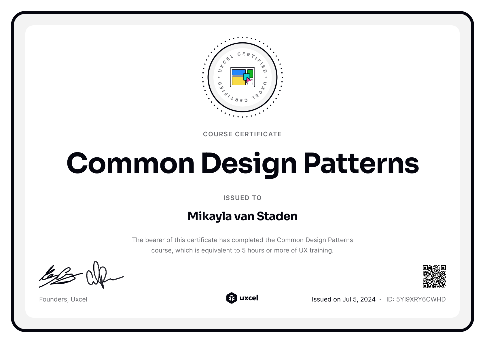 Mikayla's certificate